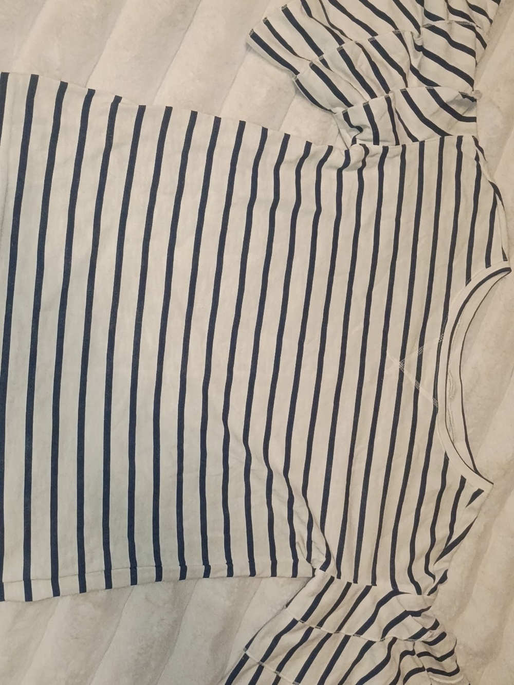 a.n.a White and Navy Striped V-Neck Tee